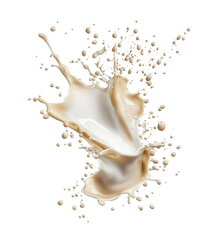 A splash of milk on a white surface. Milk splashes on white background..