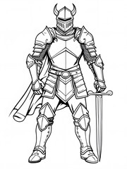 Fototapeta premium Confident Armored Knight Cartoon Illustration for Kids Coloring Book Pages