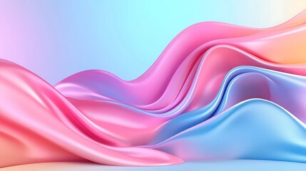 Fluid Pastel Pink and Blue 3D Render: Abstract Waves of Shimmering Fabric AI Generated