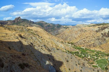 Olive groves and mountains around Ghost Town, Pentedattilo Village, Calabria, Italy, Europe