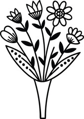 Wildflower bouquet line art vector illustration 