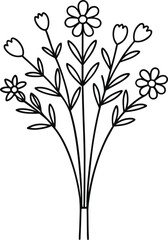 Wildflower bouquet line art vector illustration 
