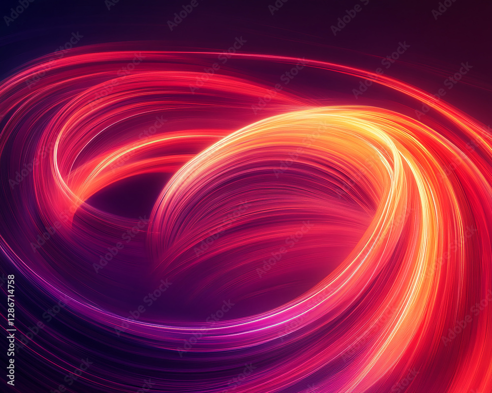 Poster Abstract swirling motion of glowing red and pink light trails, creating a dynamic and futuristic energy flow. Symbolizing speed, movement, and digital design concepts.