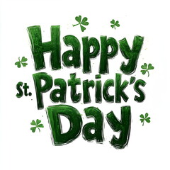St. Patrick's Day greeting card. Handwritten calligraphy lettering with the inscription "Happy St. Patrick's Day" on a white background
