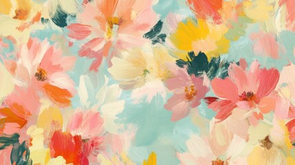 A vibrant floral background featuring soft pinks, yellows, and whites in an impressionistic style.