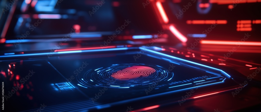 Poster futuristic digital fingerprint scan display in high-tech security environment