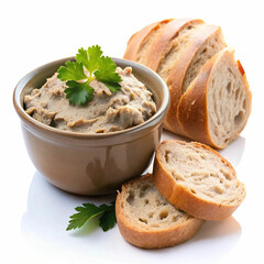 A delicious bowl of pate accompanied by slices of bread