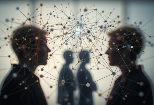 Business people with a network of connections above their heads