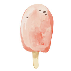 Vibrant Watercolor Ice Cream Treat on Stick with Soft Pastel Colors for Summertime Delight and Sweet Indulgence