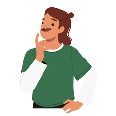 Thoughtful young hipster man pondering searching solution, remembering important information