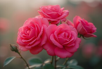 Naklejka premium Vibrant Pink Roses in Full Bloom with Soft Focus Background