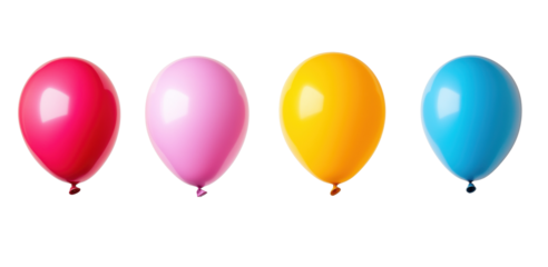 A set of red, pink, yellow, and blue balloons isolated on a transparent background, ideal for digital design and event decorations. Generative AI