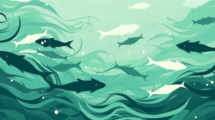Obraz premium A school of colorful fish swimming in clear ocean water, left empty space, soft blue background,generative ai illustration