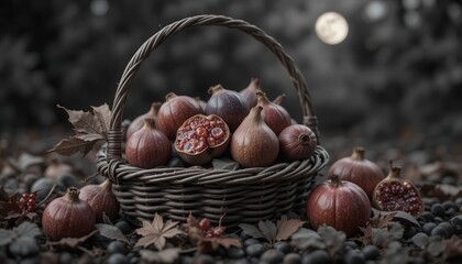 Ripe Figs in a Rustic Basket Autumn Harvest Still Life