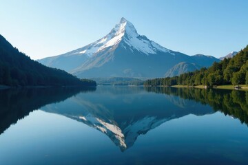 majestic mountain reflected in the calm surface of a lake, lakes, peaceful, scenery