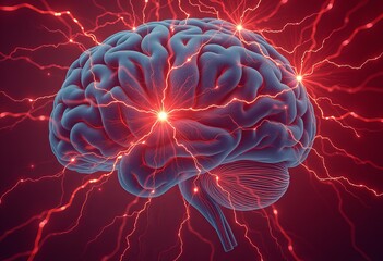 Fototapeta premium Brain with Red Neural Activity and Bright Sparks