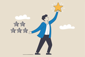 Quality vs quantity, management to assure excellent work outcome, working attitude to deliver superior result concept, smart businessman holding precious high quality stars versus other ordinary stars