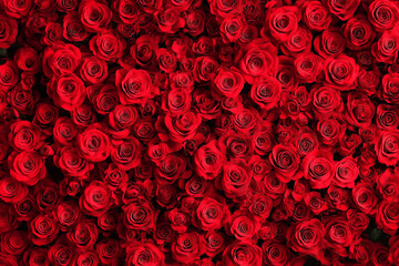 Natural fresh red roses flowers pattern wallpaper. top view, Red rose flower wall background 
