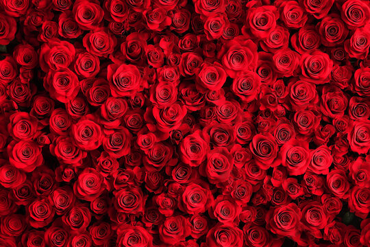 Fototapeta Natural fresh red roses flowers pattern wallpaper. top view, Red rose flower wall background 