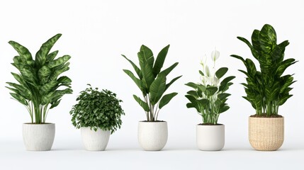 Obraz premium modern indoor potted plants against white background, set of palm trees perfect for plants shop 