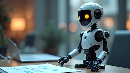 Futuristic AI Robot in a Modern Office, Symbolizing Innovation and Technology in Business