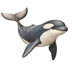 Fototapeta premium Vibrant Stylized Orca Swimming Gracefully in Clear Water, Capturing the Essence of Underwater Life and Marine Wildlife