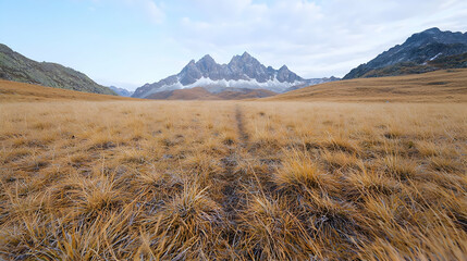 Autumnal mountain valley path, scenic landscape, travel photography
