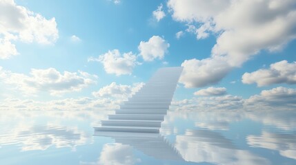 Fototapeta na wymiar White stairs leading to the sky with clouds. Conceptual background. 
