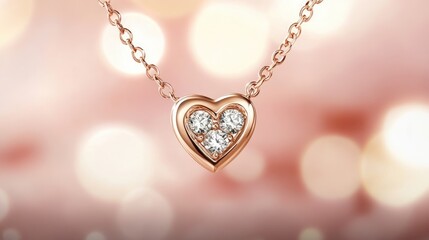 Romantic heart diamond pendant on a delicate rose gold-toned background