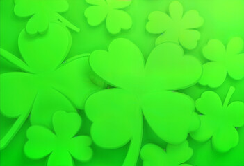 A bunchs of Irish Shamrocks on a green background. St Patrick's Day.