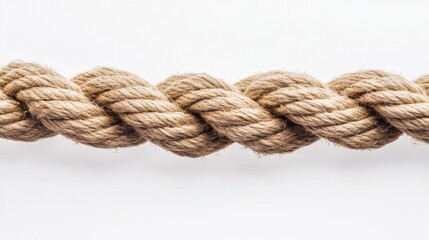 A close-up view of a twisted natural fiber rope, showcasing its intricate texture and warm, earthy tones.