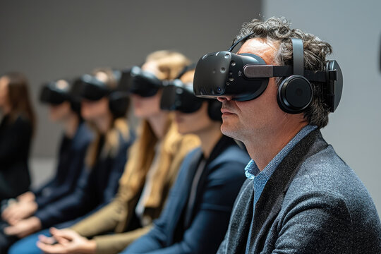 Business professionals using VR headsets in training