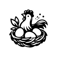 Obraz premium Mother Hen Chicken Nest Eggs