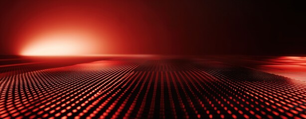 Fototapeta premium Futuristic digital landscape with a red glowing grid in abstract space, technology and innovation