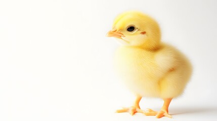 Obraz premium Cute Yellow Chick Standing on White Background with Soft Feathers and Bright Appearance