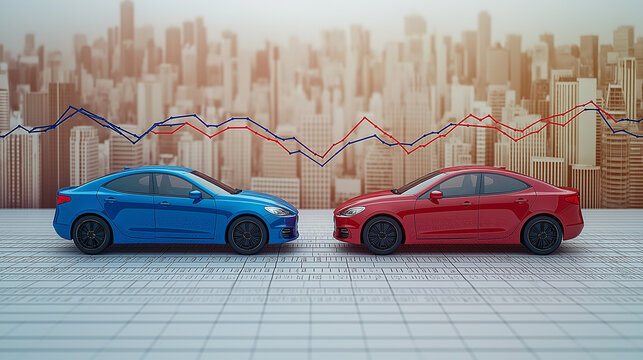 A line graph showing trends in used car sales. Clean and professional style, minimalistic design.
