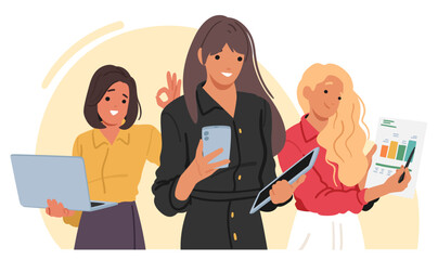 Busy business ladies engaged in routine work, daily plan job activity using professional instrument © Anna Syvak