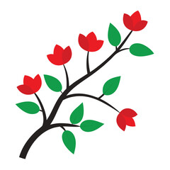 Red Flower Branch Vector Illustration ? Cartoon, Clipart & Line Art Design.eps