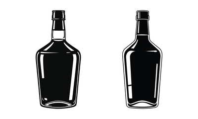 Liquor bottle vector illustration, detailed vector, black and white, monochrome design, minimalist illustration, isolated on a white background