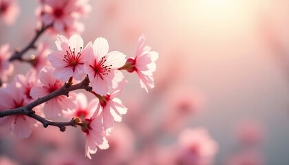 Obraz premium Close-Up Cherry Blossoms with Romantic Mood Against Dreamy Bokeh Background