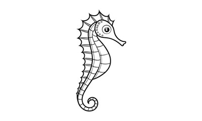 Seahorse line drawing vector illustration, silhouette, detailed vector, black and white, monochrome design, minimalist illustration, isolated on a white background