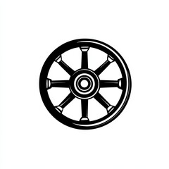 Obraz premium A Bold Wagon Wheel: Black and White Silhouette Depicting Vintage Transportation and Rustic Charm.