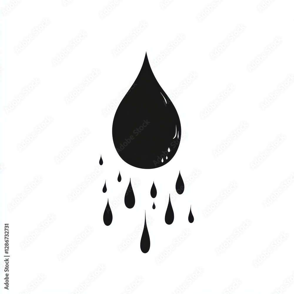 Poster abstract black water droplets: minimalist design on white backdrop for nature and hydration concepts