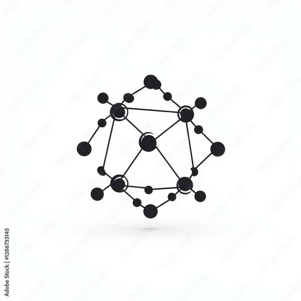 Poster Abstract Molecular Network: Black Nodes and Lines on a White Background.