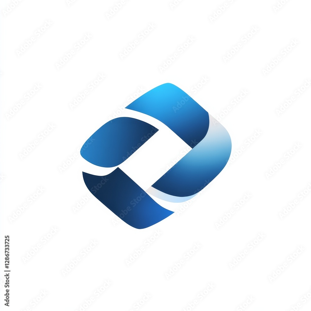 Poster a modern and vibrant abstract logo: intertwined blue shapes with smooth gradients on a clean white b