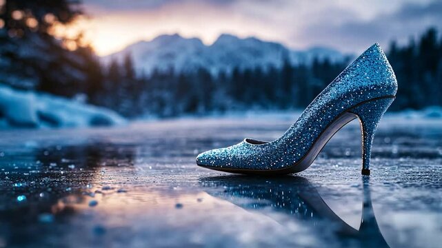 Frozen Sapphire High Heel on Iced Lake at Sunrise