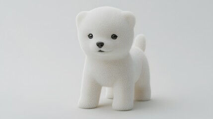 Cute White Toy Puppy Figurine Standing on Smooth Surface in Studio Setting