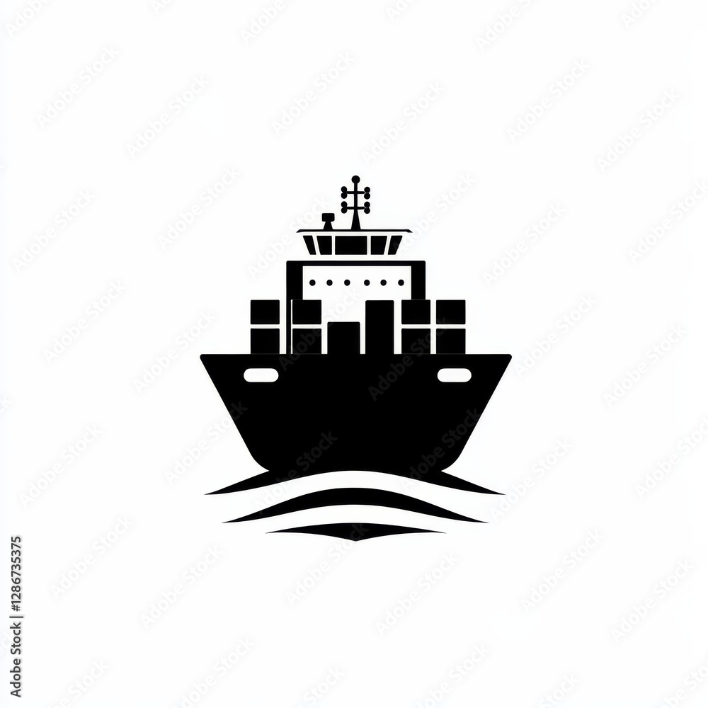 Aufkleber Black and white image of a container ship sailing on the water with a simple and clean design.