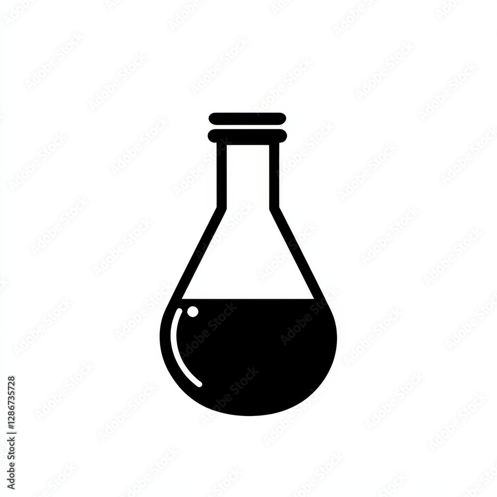 Poster black and white science: a simple illustration of a flask filled with liquid for chemical or biologi