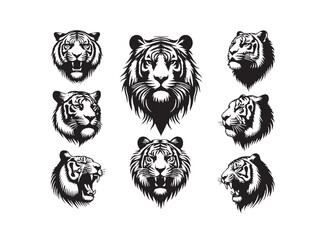 Tiger silhouette vector bundle isolated on white background